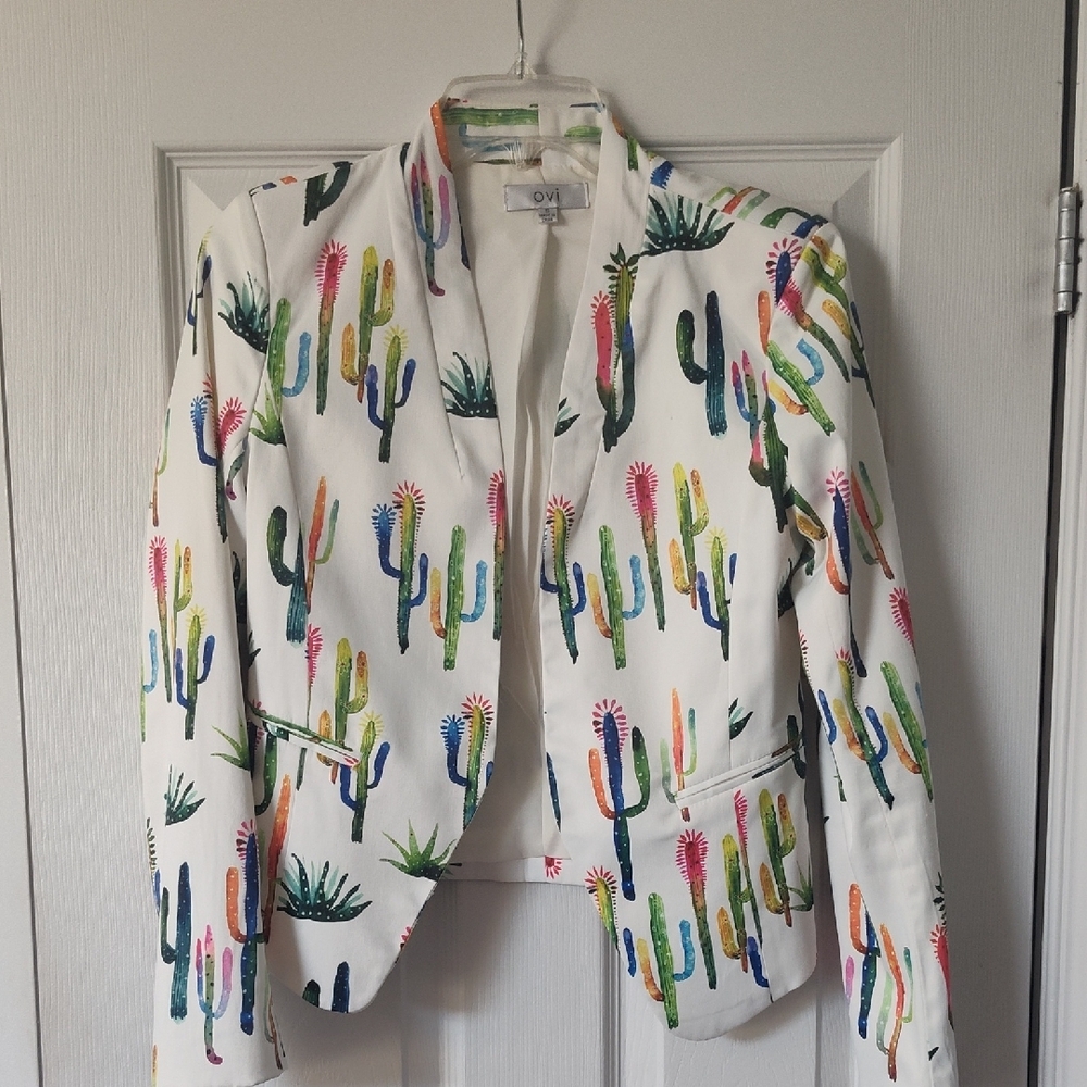 Ovi White SatinCactus Print Blazer US S